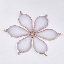 Honeyhandy Electroplate Druzy Resin Big Pendants, with Iron Findings, Leaf, Light Gold, WhiteSmoke, 56~57x27~28x3mm, Hole: 1.6mm