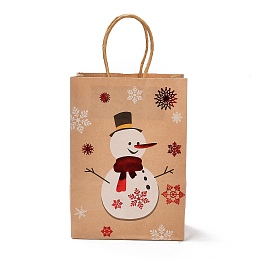 Honeyhandy Christmas Theme Hot Stamping Rectangle Paper Bags, with Handles, for Gift Bags and Shopping Bags, Snowman, Bag: 8x15x21cm, Fold: 210x150x2mm