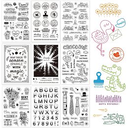 GLOBLELAND 9 Sheets Mixed Theme Silicone Clear Stamps Seal for Card Making Decor and DIY Scrapbooking(Birthday Stamps Scenery Seasons Forest Animals Mother's Day Letters Father's Day)