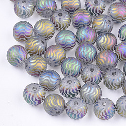 Honeyhandy Electroplate Glass Beads, Frosted, Round with Wave Pattern, Colorful, 8~8.5mm, Hole: 1.5mm