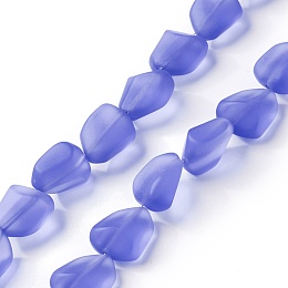 Transparent Frosted Glass Beads Strands, Nuggets, Royal Blue, 15x12x9.5mm, Hole: 1mm, about 40pcs/strand, 23.62''(60cm)