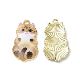 Honeyhandy Alloy Enamel Pendants, Light Gold, Cat, Sandy Brown, 25x14x2.3mm, Hole: 1.6mm