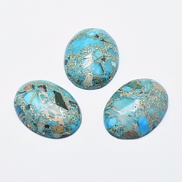 Honeyhandy Regalite/Imperial Jasper/Sea Sediment Jasper Cabochons, with Gold Line, Oval, 30x22x6mm