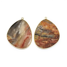 Honeyhandy Natural Crazy Agate Pendants, with Brass Findings, Golden, 42x30.5x1.5~2mm, Hole: 1.6mm