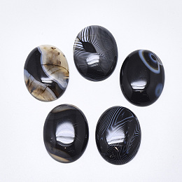 Honeyhandy Natural Banded Agate/Striped Agate Cabochons, Dyed, Oval, Black, 40~41x30x7~9mm