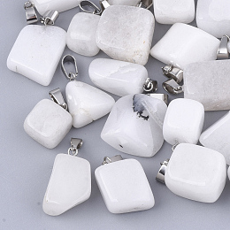 Unicraftale 24Pcs Natural White Jade Pendants, with Stainless Steel Snap On Bails, Nuggets, Stainless Steel Color, 15~35x10~20x5~15mm, Hole: 3x7.5mm