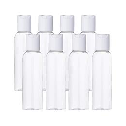 BENECREAT 20 Pack 2oz PET Plastic Bottles Clear Refillable Bottles with White Press Disc Flip Cap for Shampoo, Lotions, Creams