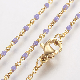 Honeyhandy 304 Stainless Steel Chain Necklaces, with Enamel Links, Golden, Lilac, 17.91 inch(45.5cm), 1.5~2mm