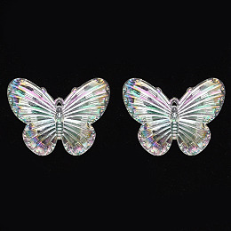 Honeyhandy Electroplate Acrylic Pendants, AB Color Plated, Butterfly, Clear, 31x41x4mm, Hole: 1.2mm