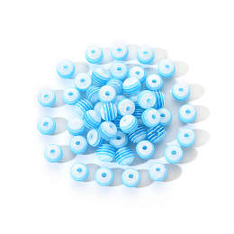 Honeyhandy 50Pcs Transparent Stripe Resin Beads, Round, Deep Sky Blue, 1/4 inch(8mm), Hole: 2mm, 50pcs/Bag