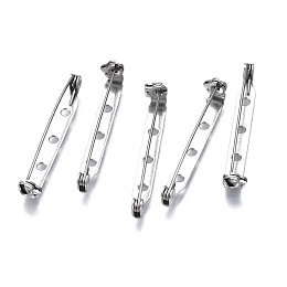 Honeyhandy 201 Stainless Steel Brooch Pin Back Safety Catch Bar Pins, with 2 Holes, Stainless Steel Color, 40x4.5x6mm, Hole: 2mm, Pin: 0.5mm