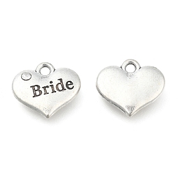 Honeyhandy Wedding Theme Antique Silver Tone Tibetan Style Heart with Bride Rhinestone Charms, Cadmium Free & Lead Free, Crystal, 14x16x3mm, Hole: 2mm