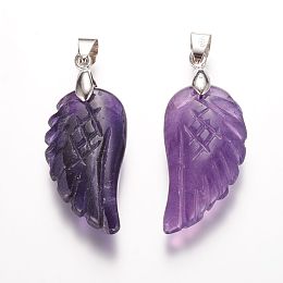 Honeyhandy Natural Amethyst Pendants, Wing, Platinum, 29x15x6mm, Hole: 4mm