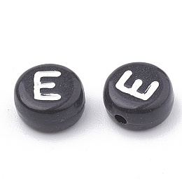 Honeyhandy Opaque Acrylic Beads, Horizontal Hole, Alphabet Style, Flat Round, Letter.E, 7x4mm, Hole: 1.5mm, about 370pcs/50g