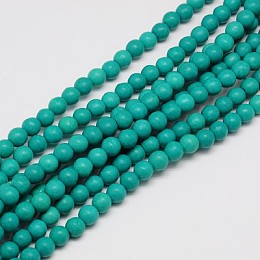 Honeyhandy Synthetic Turquoise Beads Strands, Dyed, Round, Dark Cyan, 6mm, Hole: 1mm, about 67pcs/strand, 15.75 inch