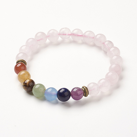 Honeyhandy Yoga Chakra Jewelry, Natural Rose Quartz Beads Stretch Bracelets, 2-3/8 inch(60mm)