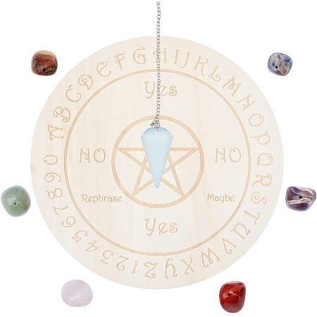 SUNNYCLUE Star Pendulum Board Wooden Crystal Chakra Pendulum with 7 Chakra Stones for Chakra Home Display Decorations Altar Witchcraft Supplies Kit