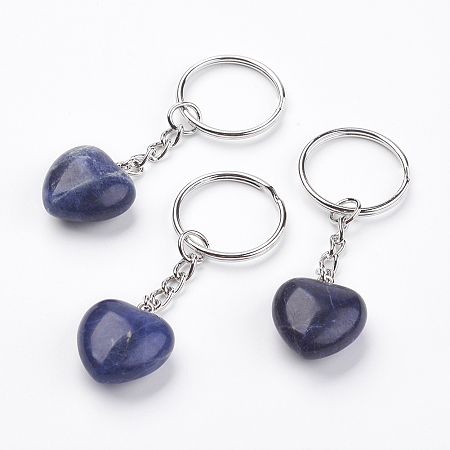 Honeyhandy Natural Sodalite Keychain, with Platinum Iron Findings, Heart, 72mm