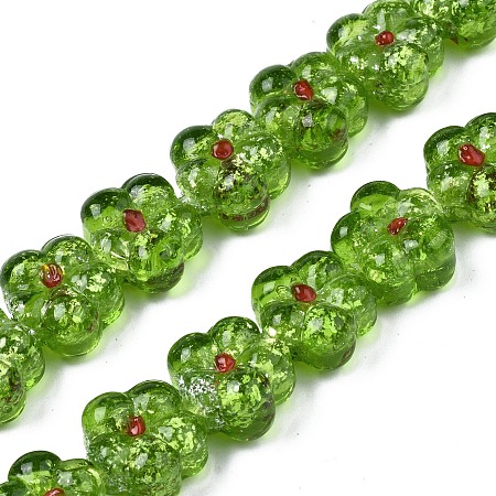 ARRICRAFT Transparent Handmade Bumpy Lampwork Beads Strands, with Silver Glitter, Flower, Yellow Green, 13.5~14.5x14.5x8.5~10mm, Hole: 0.8~1.6mm, about 35pcs/strand, 18.50 inch~19.37 inch(47cm~49.2cm)