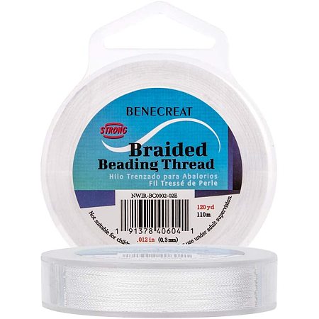 BENECREAT 0.3MM 360 Feet PE Braided Stretchy Beading Wire 4-Strand Abrasion Resistant Bead Cord for Necklace Bracelet Making, Hanging and Fishing Line
