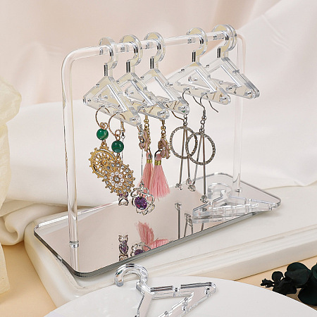 Honeyhandy Acrylic Earrings Display Stands, Clothes Hangers Shaped Dangle Earring Organizer Holder, with 8Pcs Mini Hangers, Light Grey, 6x15x12cm