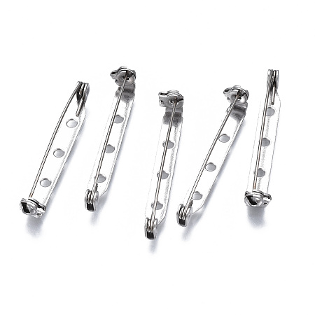 Honeyhandy 201 Stainless Steel Brooch Pin Back Safety Catch Bar Pins, with 2 Holes, Stainless Steel Color, 40x4.5x6mm, Hole: 2mm, Pin: 0.5mm