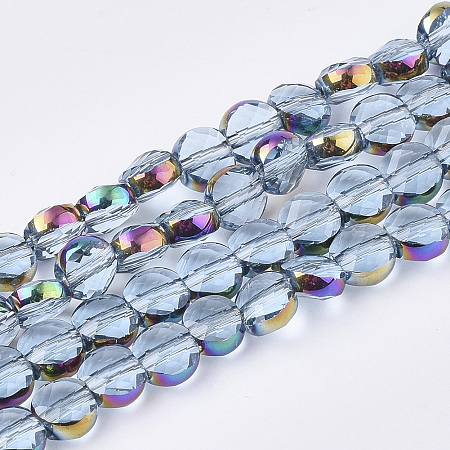 ARRICRAFT Electroplate Glass Beads Strands, Multi-color Plated, Faceted, Flat Round, Light Steel Blue, 5.5~6x3.5~4mm, Hole: 1mm; about 98~100pcs/strand, 22 inches