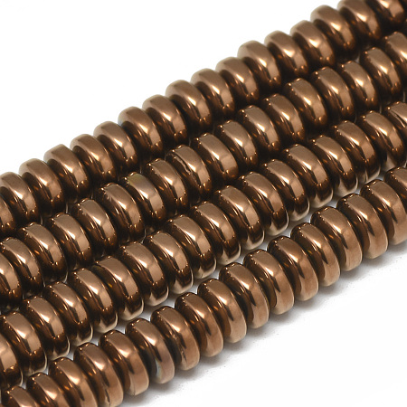 Honeyhandy Electroplate Non-magnetic Synthetic Hematite Beads Strands, Heishi Beads, Disc/Flat Round, Copper Plated, 6x2.5mm, Hole: 2mm, about 150pcs/strand, 15.7 inch