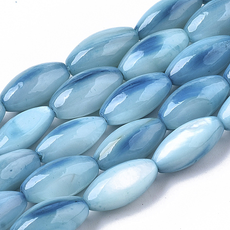 ARRICRAFT Natural Freshwater Shell Beads, Dye, Rice, Light Sky Blue, 11x5mm, Hole: 0.8mm, about 32 pcs/Strand, 13.98 inches(35.5cm)