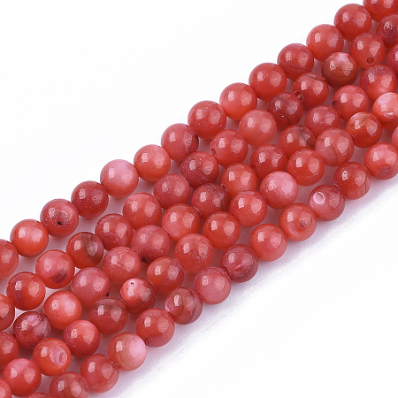 Freshwater Shell Beads Strands, Dyed, Round, Red, 4mm, Hole: 0.8mm, about 95pcs/strand, 14.96 inch(38cm)