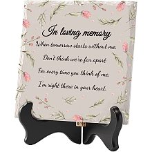 CREATCABIN in Loving Memory Memorial Gifts Flower Ceramic Tile Wooden Stand Memory Plaque Decor Sign for Wedding Condolence Memorial Gifts Bereavement Grief Funeral Remembrance