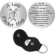 CREATCABIN A Little Pocket Hug Token Long Distance Relationship Keepsake Stainless Steel Double Sided Inspirational Gift with PU Leather Keychain for Friends Family Son 1.2 x 1.2 Inch-to My Son