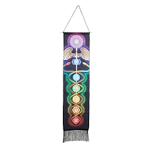 Honeyhandy Chakra Theme Linen Wall Hanging Tapestry, Vertical Tapestry, with Tassel, Wood Rod & Iron Traceless Nail & Cord, for Home Decoration, Meditation, Rectangle, Caduceus Symbol, 164cm