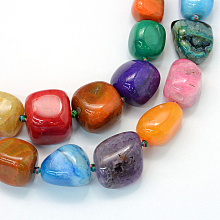 Honeyhandy Nuggets Natural Dyed Agate Graduated Beads Strands, Tumbled Stone, Mixed Color, 13~25x12~23x7~23mm, Hole: 2.5mm, about 23~27pcs/strand, 15.7 inch