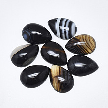 Honeyhandy Natural Banded Agate/Striped Agate Cabochons, Dyed, Teardrop, Black, 25x18x6~7mm