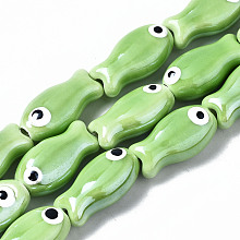 ARRICRAFT Handmade Porcelain Ceramic Beads Strands, Bright Glazed Porcelain, Fish, Light Green, 19x10x8mm, Hole: 1.5mm, about 17pcs/strand, 12.40 inches(31.5cm)