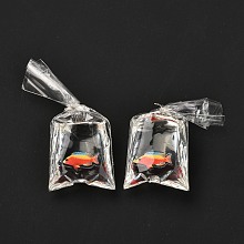 Honeyhandy Resin Pendants with Iron Jump Ring, 3D Printed, Goldfish Bag, Dark Orange, 48~51x22.5~23x9~12mm, Hole: 3mm