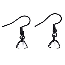 Honeyhandy 304 Stainless Steel Hooks, Ear Wire, with Ice Pick Pinch Bails, Electrophoresis Black, 27x20mm, Pin: 0.7mm