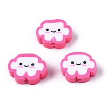 Honeyhandy Handmade Polymer Clay Beads, Cloud with Smiling Face, Hot Pink, 6~8.5x10~11.5x4.5~5.5mm, Hole: 1.8mm