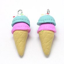 Honeyhandy Handmade Polymer Clay Pendants, Ice Cream, Sky Blue, 37~40x14~16mm, Hole: 2mm