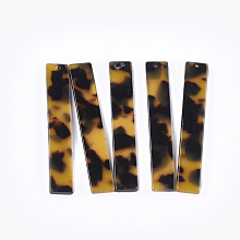 Honeyhandy Cellulose Acetate(Resin) Big Pendants, Tortoiseshell Pattern, Rectangle, Peru, 53x9x2~3mm, Hole: 1.5mm