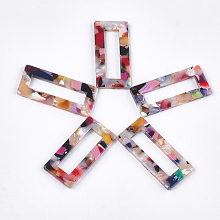 Honeyhandy Cellulose Acetate(Resin) Pendants, Rectangle, Colorful, 37x17x2.5mm, Hole: 1.2mm