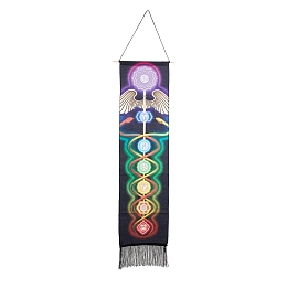 Honeyhandy Chakra Theme Linen Wall Hanging Tapestry, Vertical Tapestry, with Tassel, Wood Rod & Iron Traceless Nail & Cord, for Home Decoration, Meditation, Rectangle, Caduceus Symbol, 164cm