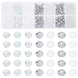 HOBBIESAY 7 Strands 7 Style Electroplate Transparent & Opaque Solid Color Glass Beads Strands, Faceted, Rondelle, White, 8x6mm, Hole: 1mm; about 350pcs/box