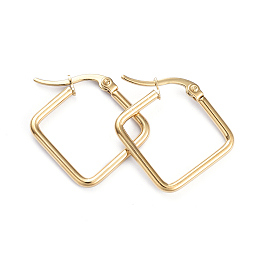 Honeyhandy 201 Stainless Steel Angular Hoop Earrings, with 304 Stainless Steel Pins, Rhombus, Golden, 24x24.5x2mm, 12 Gauge, Pin: 1x0.7mm