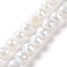 Electroplate Glass Beads Strands, AB Color Plated, Faceted, Round, White, 7~8mm, Hole: 1.2~1.6mm, about 68~70pcs/strand, 20.08''(51cm)