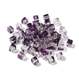 Honeyhandy Two Tone Transparent Glass Beads, Cube, Purple, 6x6x7mm, Hole: 1.4mm, about 500pcs/bag