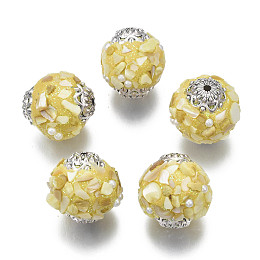 Honeyhandy Handmade Indonesia Beads, with Metal Findings, Round, Antique Silver, Yellow, 19x18mm, Hole: 1.5mm