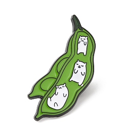 Honeyhandy Pea Pod & Cat Enamel Pin, Electrophoresis Black Plated Alloy Badge for Backpack Clothes, Green, 36.5x16x1.5mm