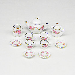 Porcelain Miniature Teapot Cup Set Ornaments, Micro Landscape Garden Dollhouse Accessories, Pretending Prop Decorations, Snow, 20mm, 11Pcs/set